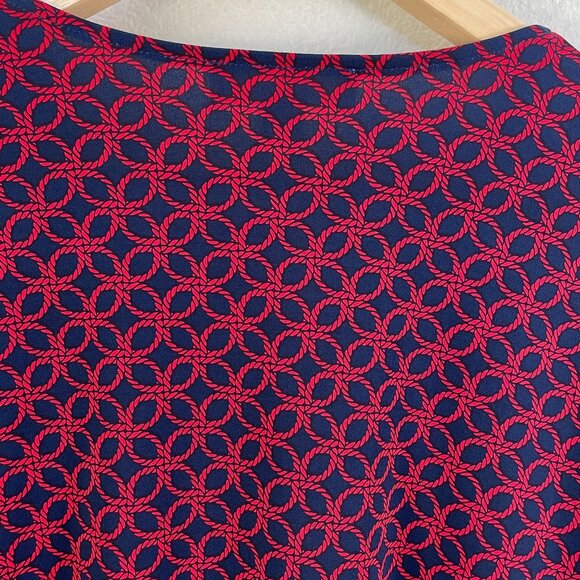 Michael Kors Womens Large Long Sleeve Stretch Top Red Rope Print V Neck Blouse - Picture 11 of 11